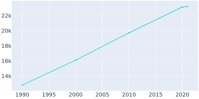 Population Graph For Cartersville, 1990 - 2022