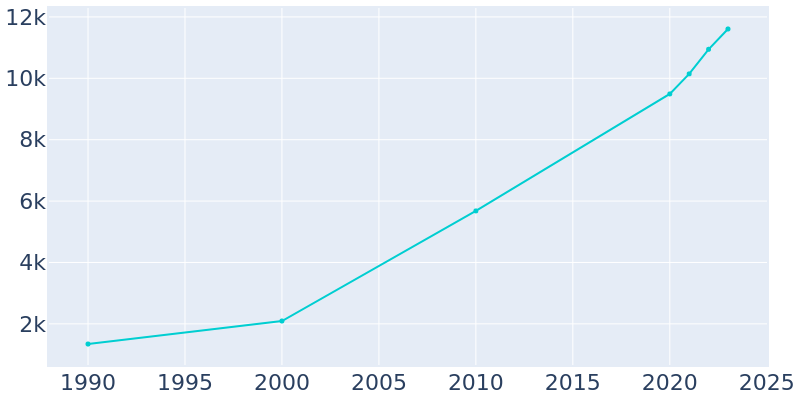 Population Graph For Flowery Branch, 1990 - 2022