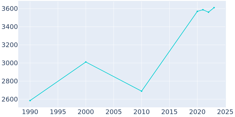 Population Graph For Ketchum, 1990 - 2022