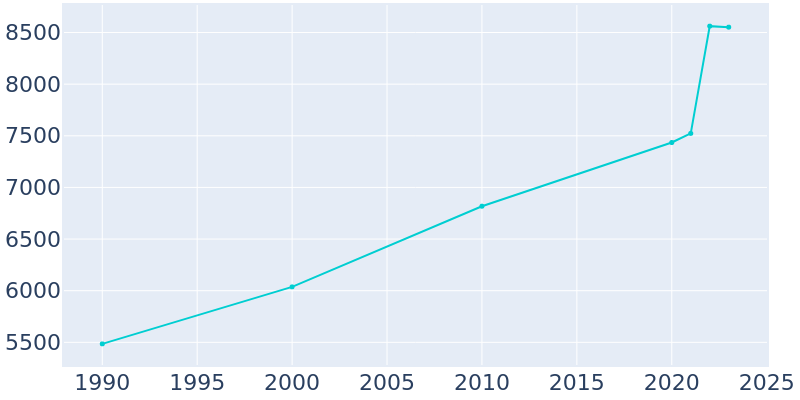 Population Graph For New Paltz, 1990 - 2022