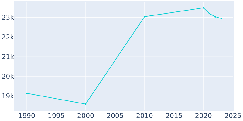 Population Graph For Rock Springs, 1990 - 2022