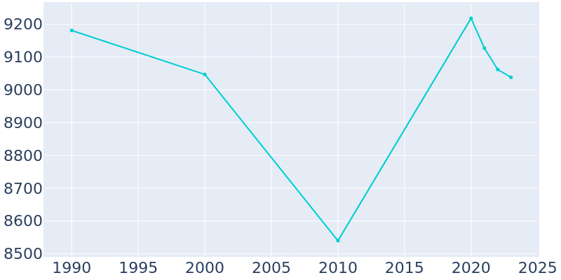 Population Graph For Willowbrook, 1990 - 2022