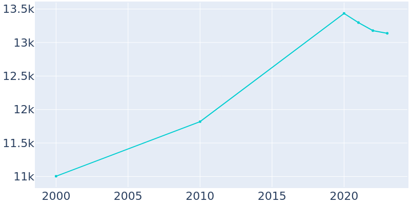 Population Graph For Woodland Park, 2000 - 2022